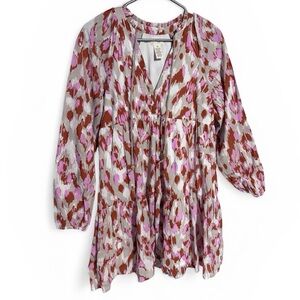 Jessica Simpson long sleeve dress pink andgray full skirt Size Medium